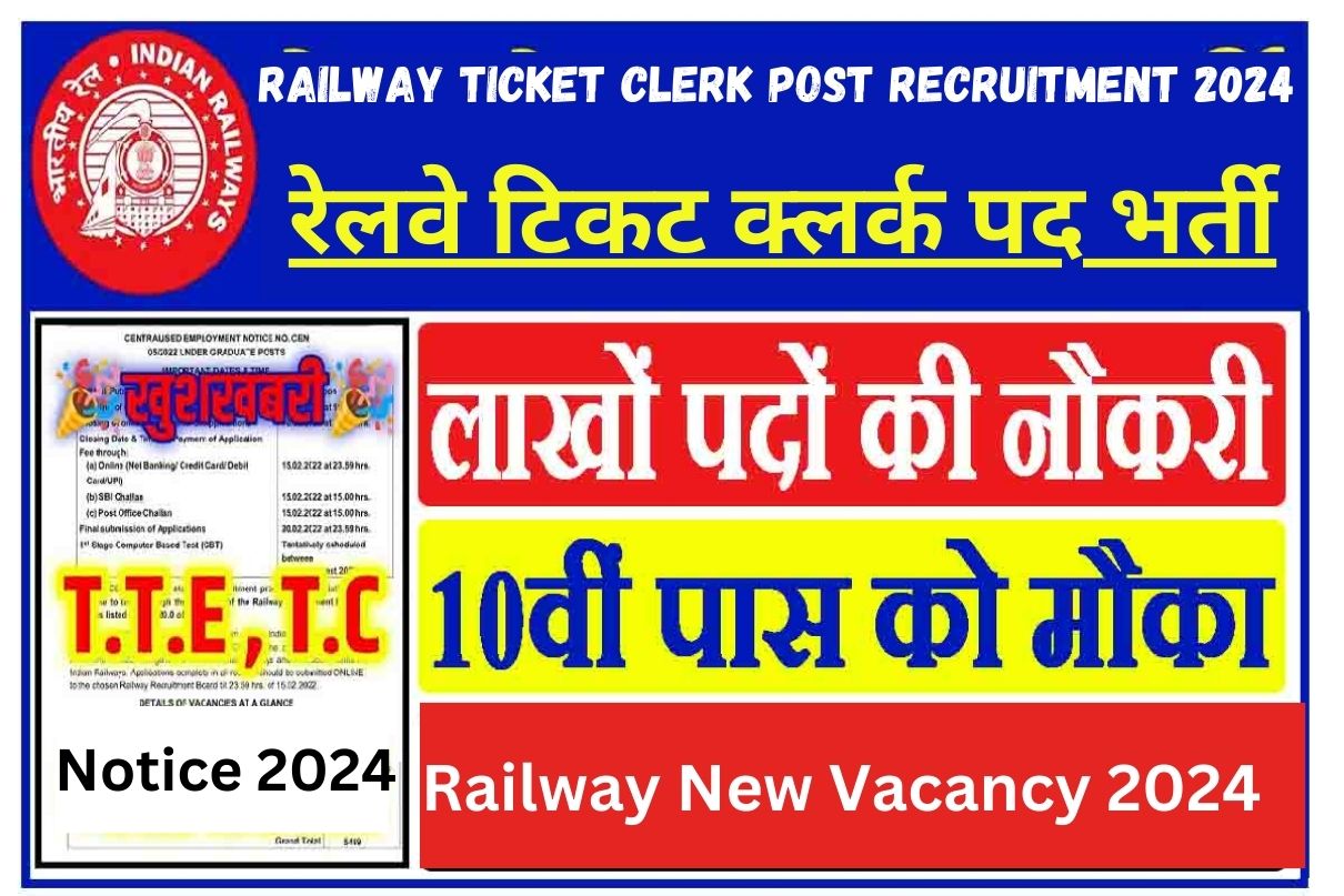 Railway Ticket Clerk Post Recruitment 2024 | Railway New Vacancy 2024 रेलवे टिकट क्लर्क पद भर्ती