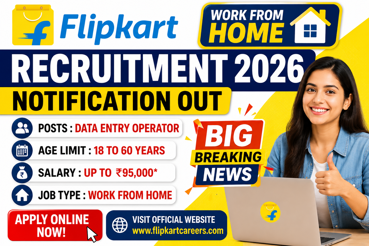 Flipkart Work From Home Recruitment 2026 : Notification Out, Age Limit, Big Breaking News